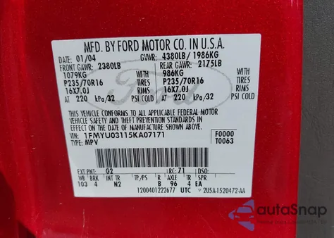 2005 Ford Escape Xlt from USA, damaged, VIN 1FMYU03115KA07171